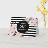 50e Verjaardag Custom Waterverf Rozen Strepen Kaart (Gele Bloem)