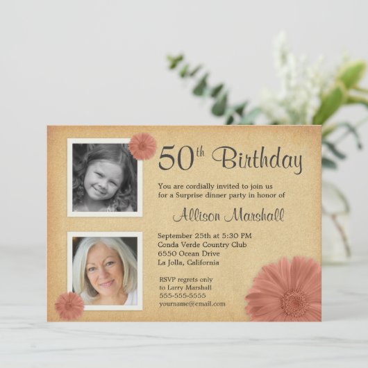 50e verjaardag  Daisy 2 Foto nodigt uit Kaart (Staand voorkant)
