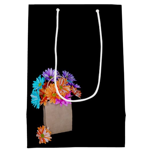 50e verjaardag Daisy Bouquet in papierzak Medium Cadeauzakje (Achterkant)