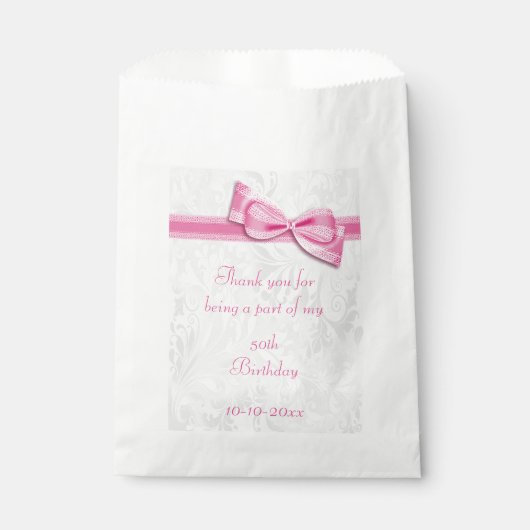 50e verjaardag Damask en Faux Bow Bedankzakje (Voorkant)
