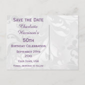50e verjaardag Damask en Faux Bow Save The Date Aankondigingskaart (Achterkant)