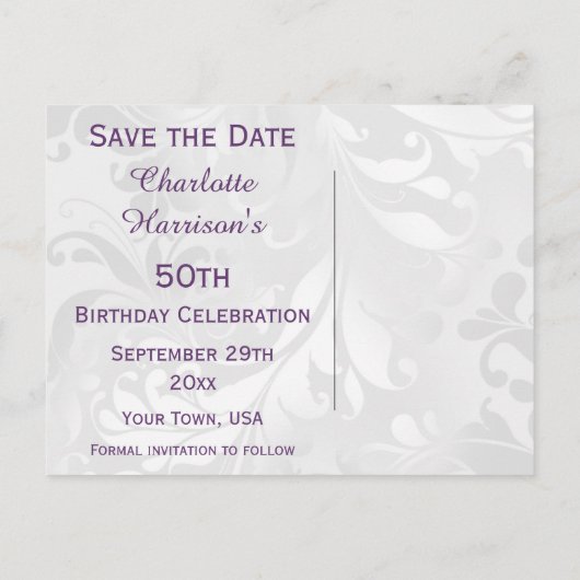 50e verjaardag Damask en Faux Bow Save The Date Aankondigingskaart (Achterkant)