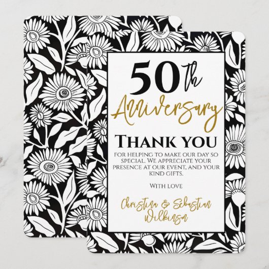 50e verjaardag Dank je wel Minimale Zonnebloem Bedankkaart (Voorkant / Achterkant)