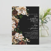 50e verjaardag Dark Moody Neutral Magnolia Floral Kaart (Staand voorkant)