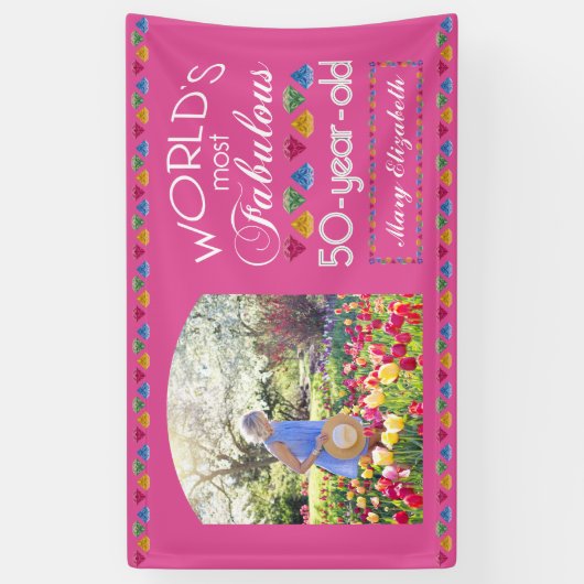 50e verjaardag De meest verbluffende Pareltjes Roz Spandoek (Verticaal)