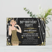 50e verjaardag Deco Gatsby Flapper Girl Uitnodigin Kaart (Staand voorkant)