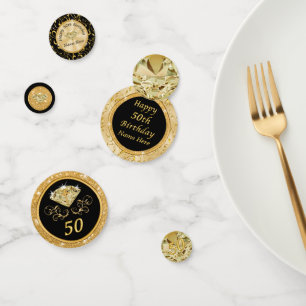 50e verjaardag decoraties zwart en goud confetti