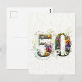 50e verjaardag decoratieve wilde bloem tekst briefkaart (Voorkant / Achterkant)