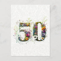 50e verjaardag decoratieve wilde bloem tekst
