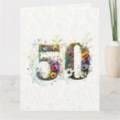 50e verjaardag decoratieve wilde bloem tekst kaart (Voorkant)