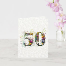 50e verjaardag decoratieve wilde bloem tekst kaart
