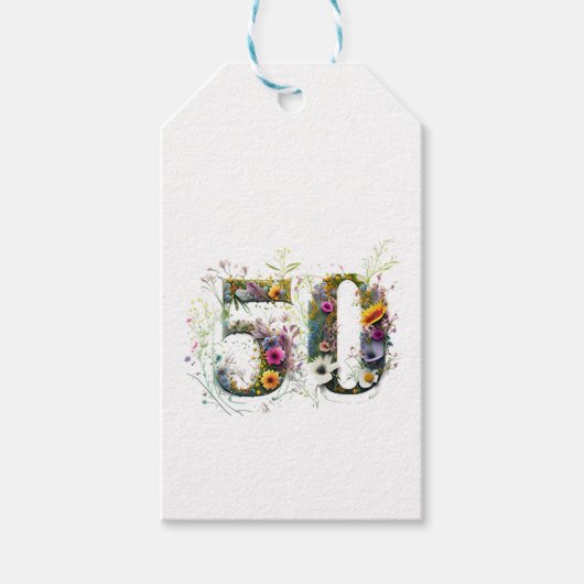 50e verjaardag decoratieve Wildflower tekst Cadeaulabel (Voorkant)