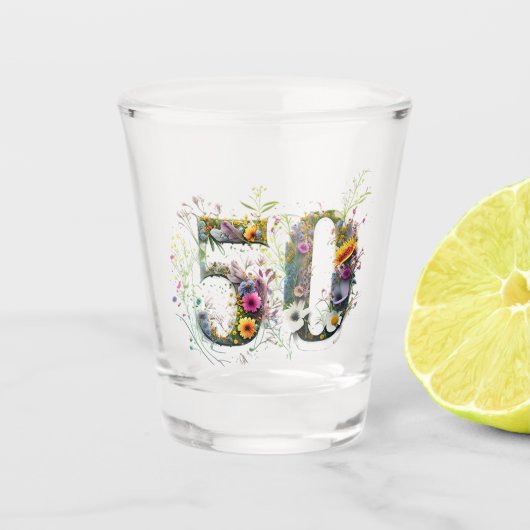 50e verjaardag decoratieve Wildflower tekst Shot Glas (Voorkant)