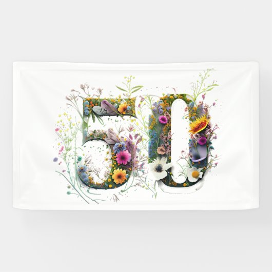 50e verjaardag decoratieve Wildflower tekst Spandoek (Horizontaal)