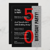 50e verjaardag Deel Modern Red Silver Black W1792 Kaart (Voorkant / Achterkant)