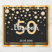 50e verjaardag diamanten glitter zwart goud sparkling wijnetiket (Enkel label)