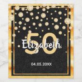 50e verjaardag diamanten glitter zwart goud wijn etiket (Enkel label)