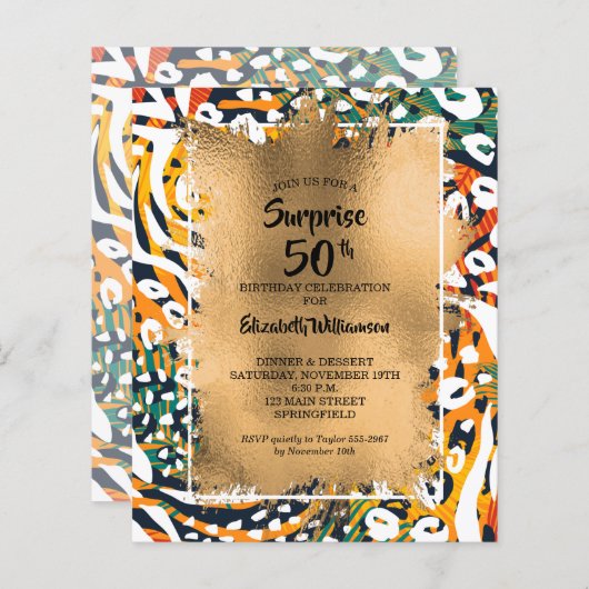 50e verjaardag Dierafdrukken Uitnodigingen (Voorkant / Achterkant)
