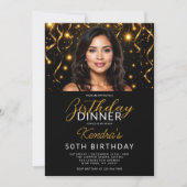 50e verjaardag Diner Goud en Zwart Foto Kaart (Voorkant)