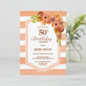 50e verjaardag Dinner Abritish Striped Floral Part Kaart (Staand voorkant)