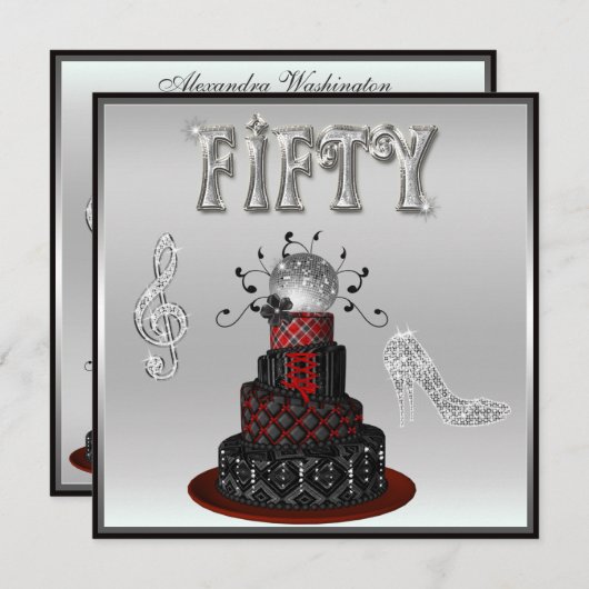50e verjaardag Disco Diva Cake Silver Sparkle Heel Kaart (Voorkant / Achterkant)