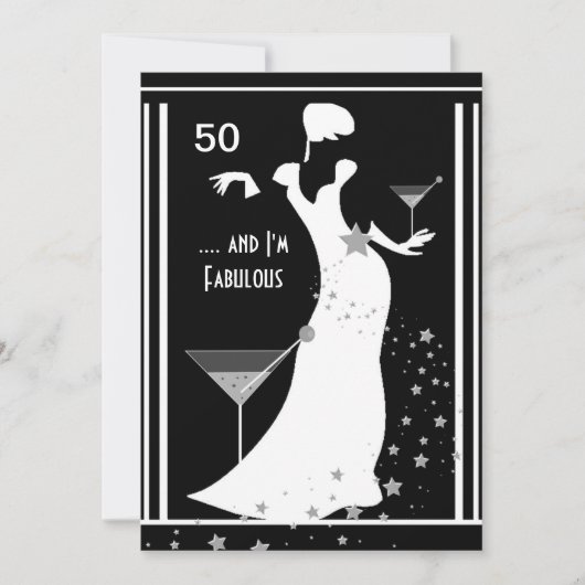 50e verjaardag Diva Art deco Black White Kaart (Voorkant)