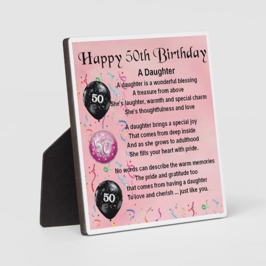 50e verjaardag Dochter Poem Plaque Fotoplaat (Voorkant)