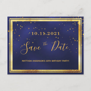 50e verjaardag donkerblauw goud met uitzondering v briefkaart