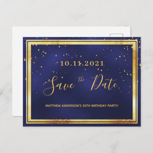 50e verjaardag donkerblauw goud met uitzondering v briefkaart (Voorkant / Achterkant)