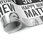 50e verjaardag drie foto's zwart wit gestript cadeaupapier (Rol Hoek)