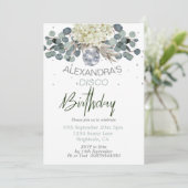 50e verjaardag Dusty Blue Floral Disco Ball Kaart (Staand voorkant)