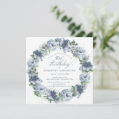 50e verjaardag Dusty Blue Flower krans Kaart (Staand voorkant)