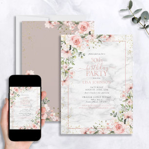 50e verjaardag Dusty Pink Gold Waterverf Marmer Kaart