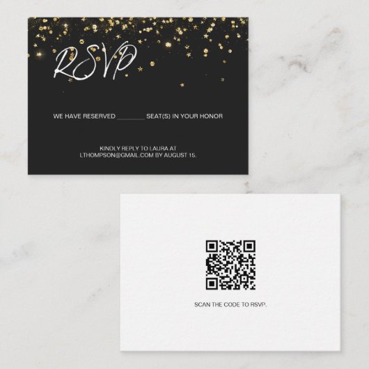 50e verjaardag E-mail RSVP Gouden confetti QR-code Informatiekaartje (Voorkant / Achterkant)