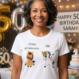 50e verjaardag Eenhoorn Grappig Paard Dabbing cade T-shirt