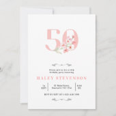 50e verjaardag Eenvoudig roze en witte Floral lega Kaart (Voorkant)