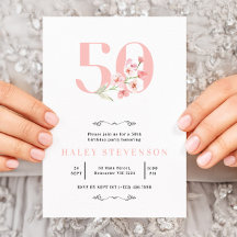 50e Verjaardag Eenvoudig Roze & Witte Bloem Elegan