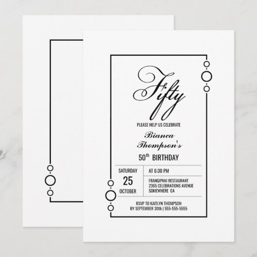 50e Verjaardag Eenvoudig Zwart Lijst Feest Kaart (Voorkant / Achterkant)