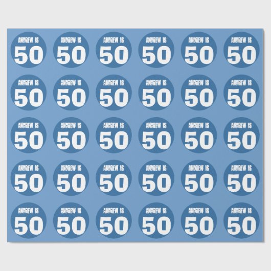 50e verjaardag Eigen naam en kleur BLUE 2 Cadeaupapier (Vlak)