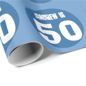 50e verjaardag Eigen naam en kleur BLUE 2 Cadeaupapier (Rol Hoek)