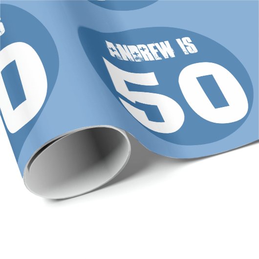 50e verjaardag Eigen naam en kleur BLUE 2 Cadeaupapier (Rol Hoek)