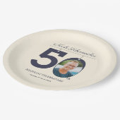 50e Verjaardag Elegant Beige  Custom Photo Papieren Bordje (Gekanteld)