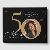 50e verjaardag Elegant Black Gold Calligrafie Foto Gastenboek (Achterkant)