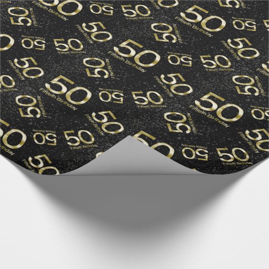 50e verjaardag, Elegant Black Gold Glam Cadeaupapier (Hoek)