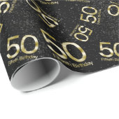 50e verjaardag, Elegant Black Gold Glam Cadeaupapier (Rol Hoek)