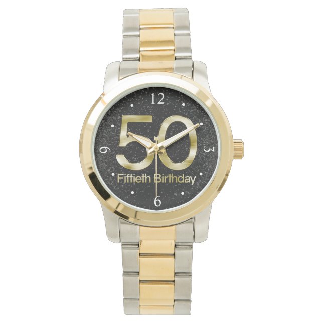 50e verjaardag, Elegant Black Gold Glam Horloge (Voorkant)