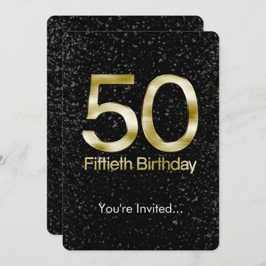 50e verjaardag, Elegant Black Gold Glam Kaart (Voorkant / Achterkant)