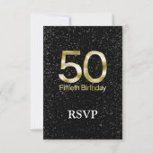 50e verjaardag, Elegant Black Gold Glam RSVP Kaartje (Voorkant)