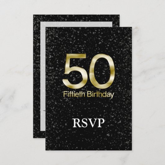 50e verjaardag, Elegant Black Gold Glam RSVP Kaartje (Voorkant / Achterkant)