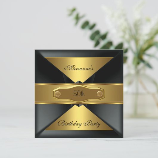 50e verjaardag Elegant Black Gold op Gold Kaart (Staand voorkant)